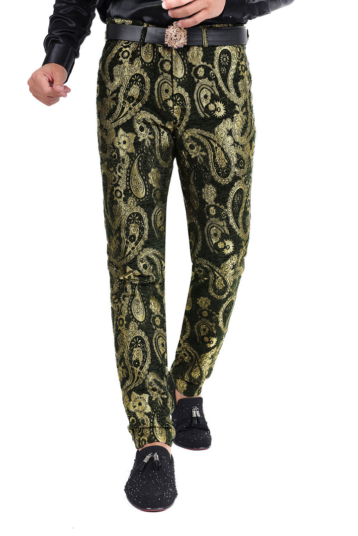 Barabas Men's Paisley Floral Print Design Luxury Pants 2CP3101 Black Gold
