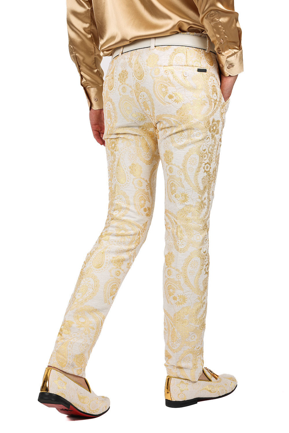 Barabas Men's Paisley Floral Print Design Luxury Pants 2CP3101 GOld