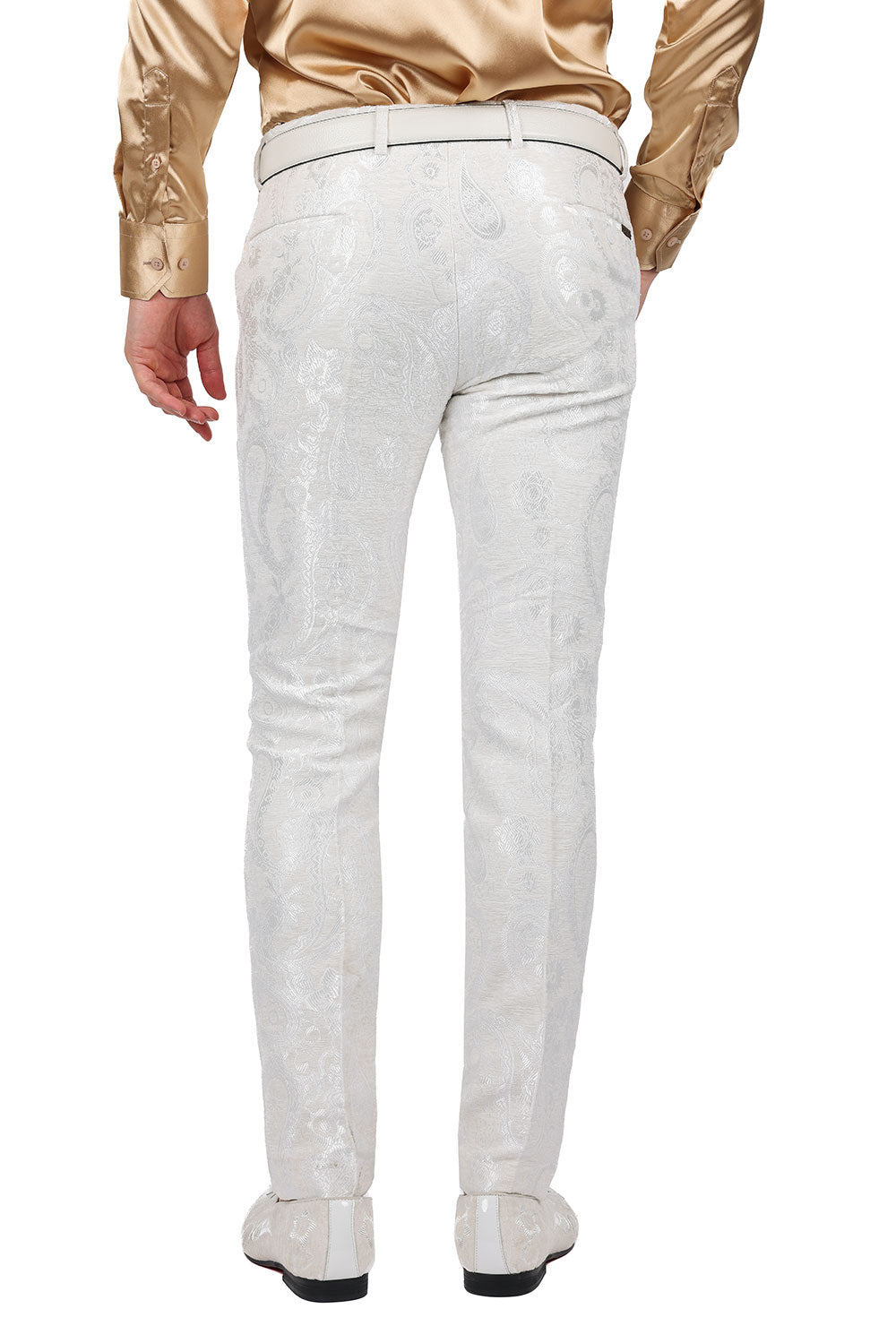 Barabas Men's Paisley Floral Print Design Luxury Pants 2CP3101 White