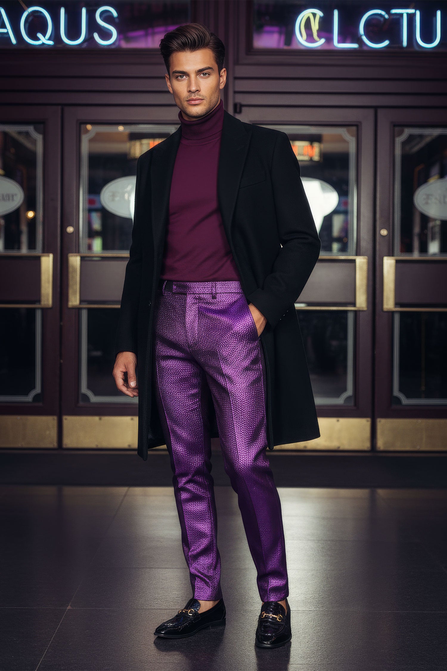 Barabas Men's Solid Vibrant Color Luxury Chino Pants 2cp3105 Purple