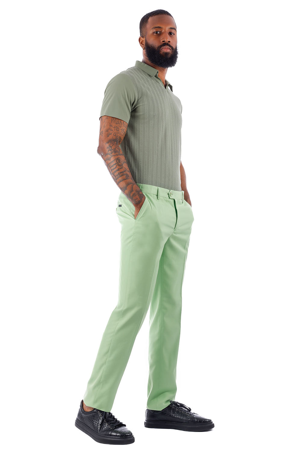 Barabas Men's Matte Solid Color Dress Pants 2CPR6 Lime