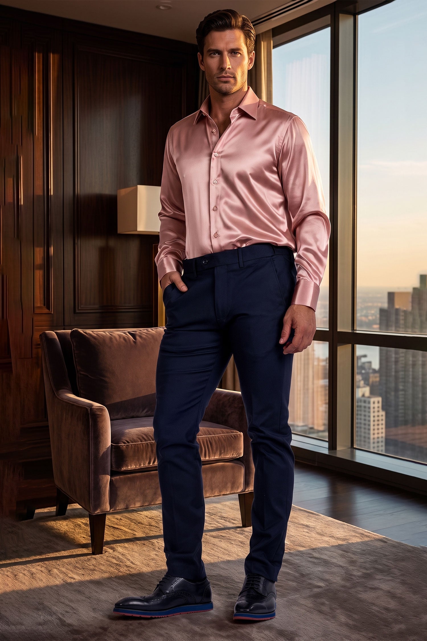 Barabas Men's Matte Solid Color Chino Dress Pants 2CPR6 Navy