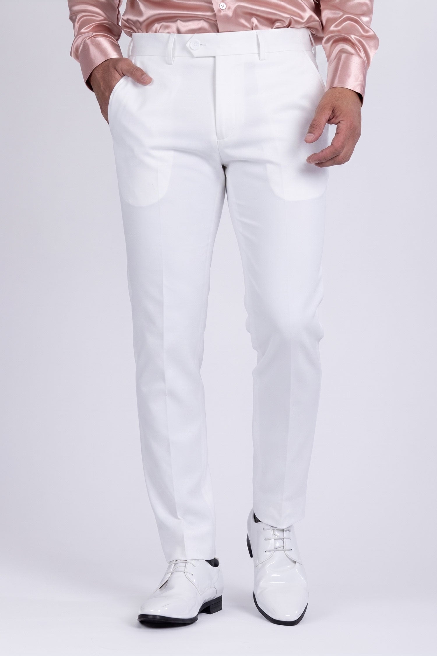 Barabas Men's Matte Solid Color Dress Pants 2CPR6 White