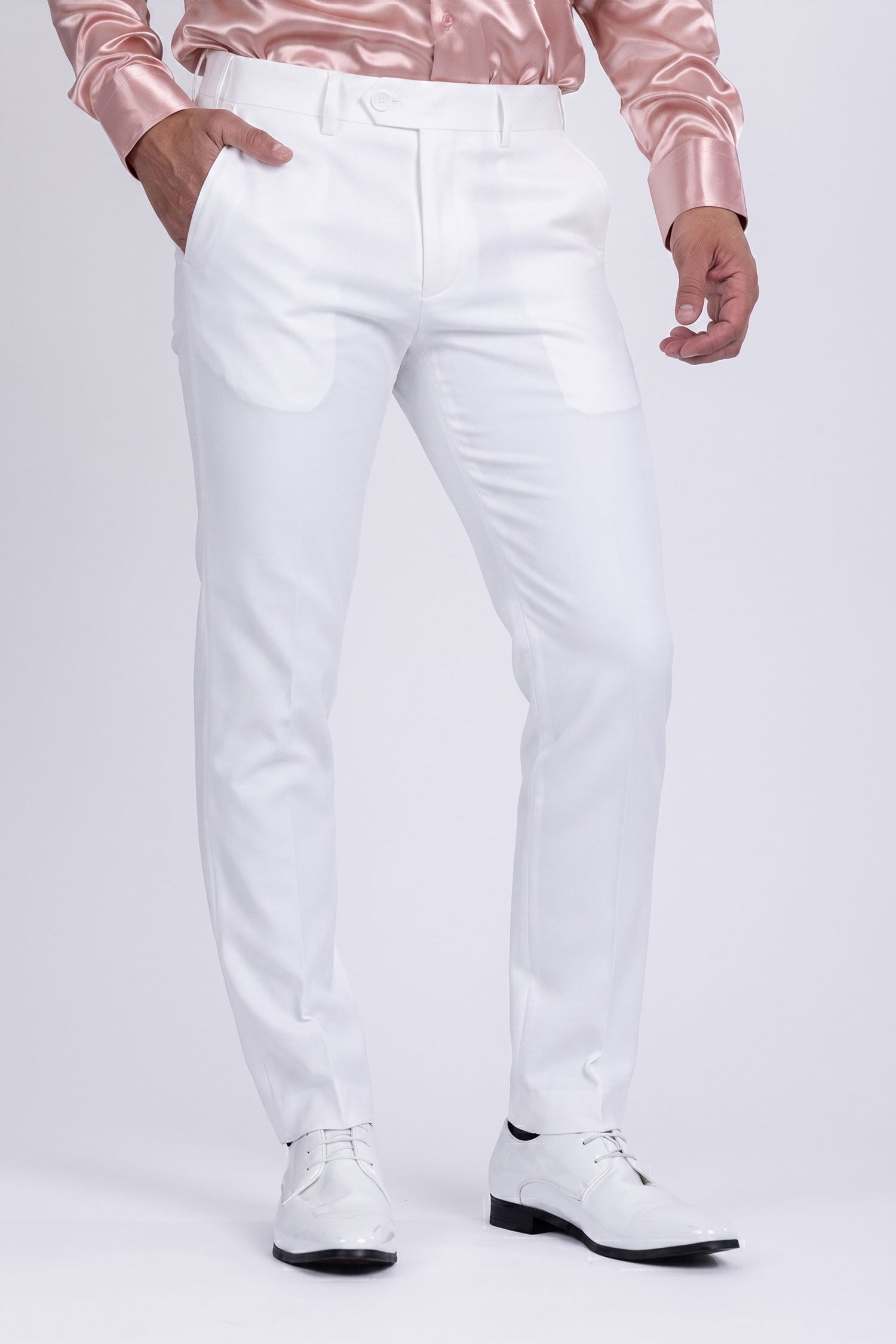 Barabas Men's Matte Solid Color Dress Pants 2CPR6 White