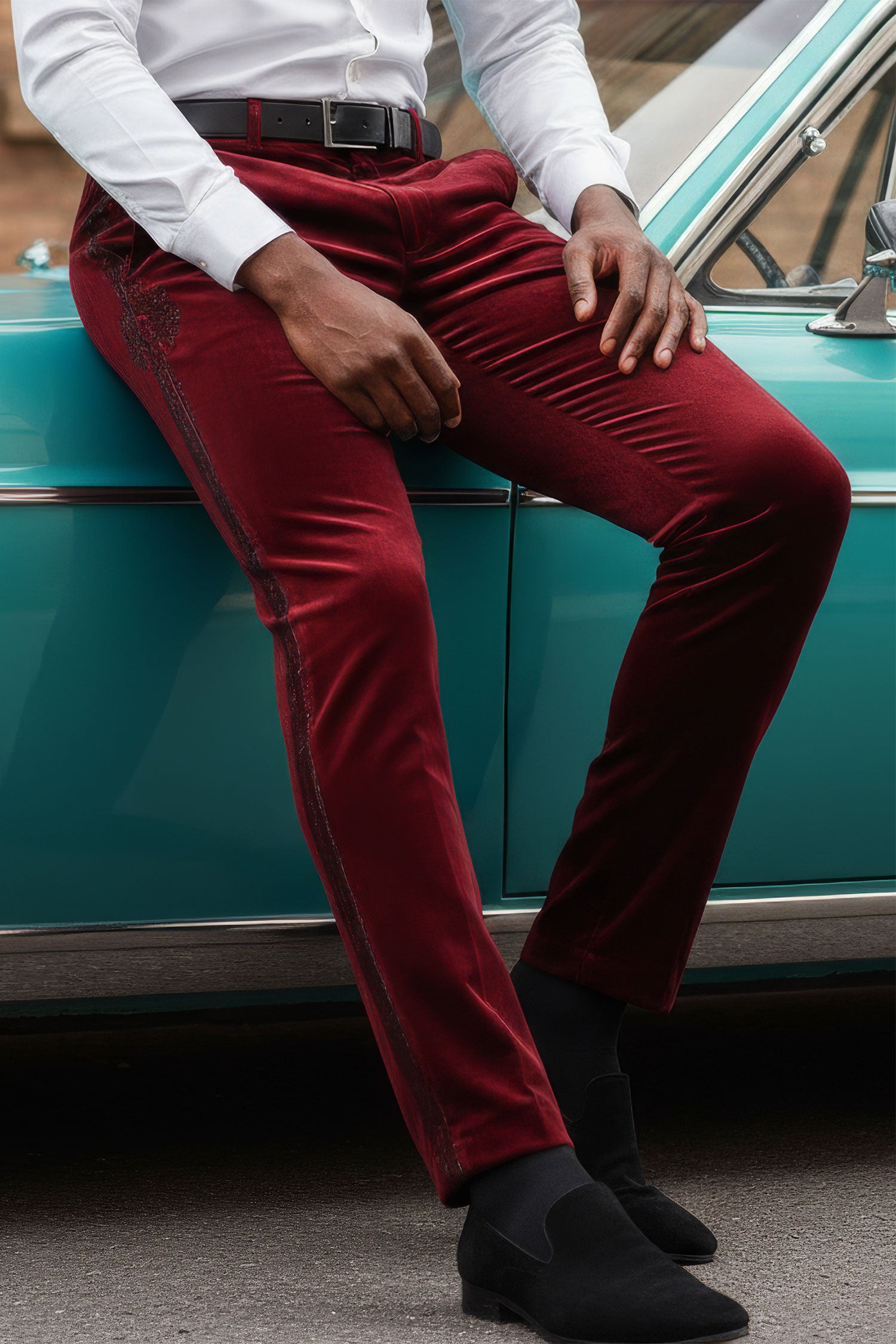 Barabas Men's Medusa Greek key Print Rhinestones Velvet Pants 2CPV10 Burgundy