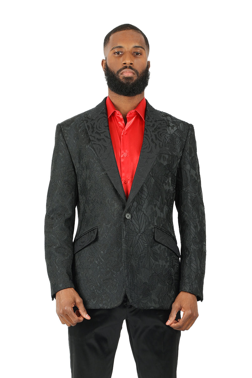 Barabas Men's Floral Embroidered Peak Lapel Luxury Blazer 2EBL10 Black