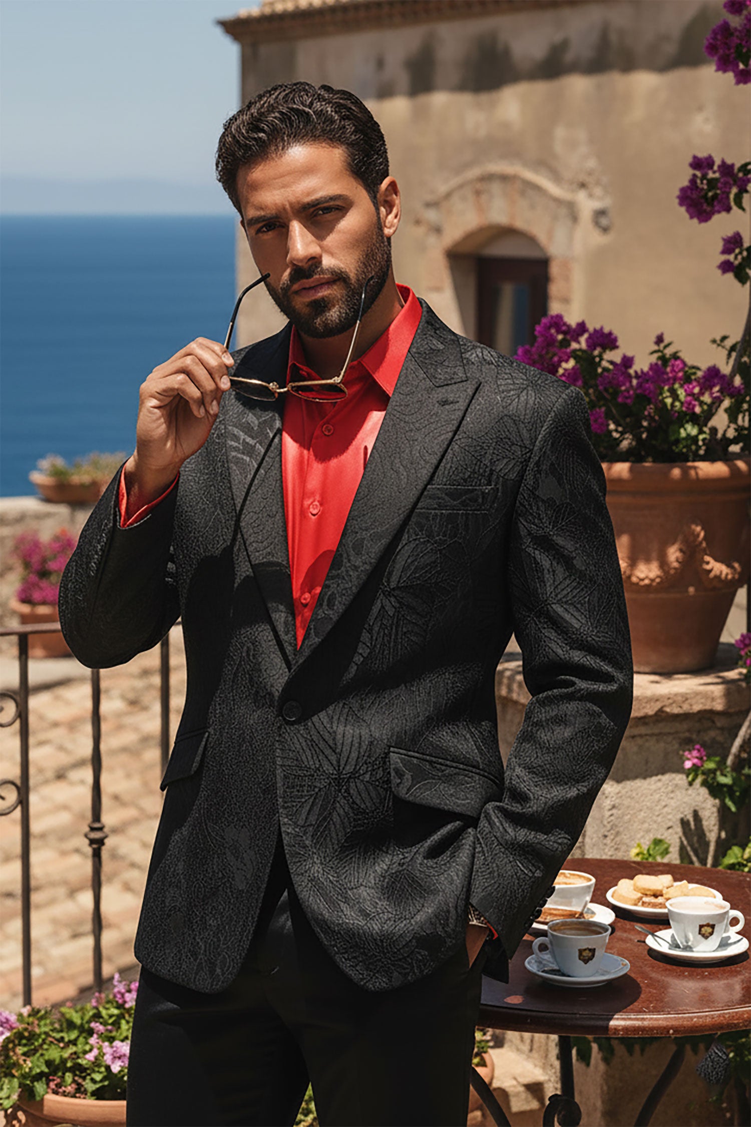 Barabas Men's Floral Embroidered Peak Lapel Luxury Blazer 2EBL10 Black