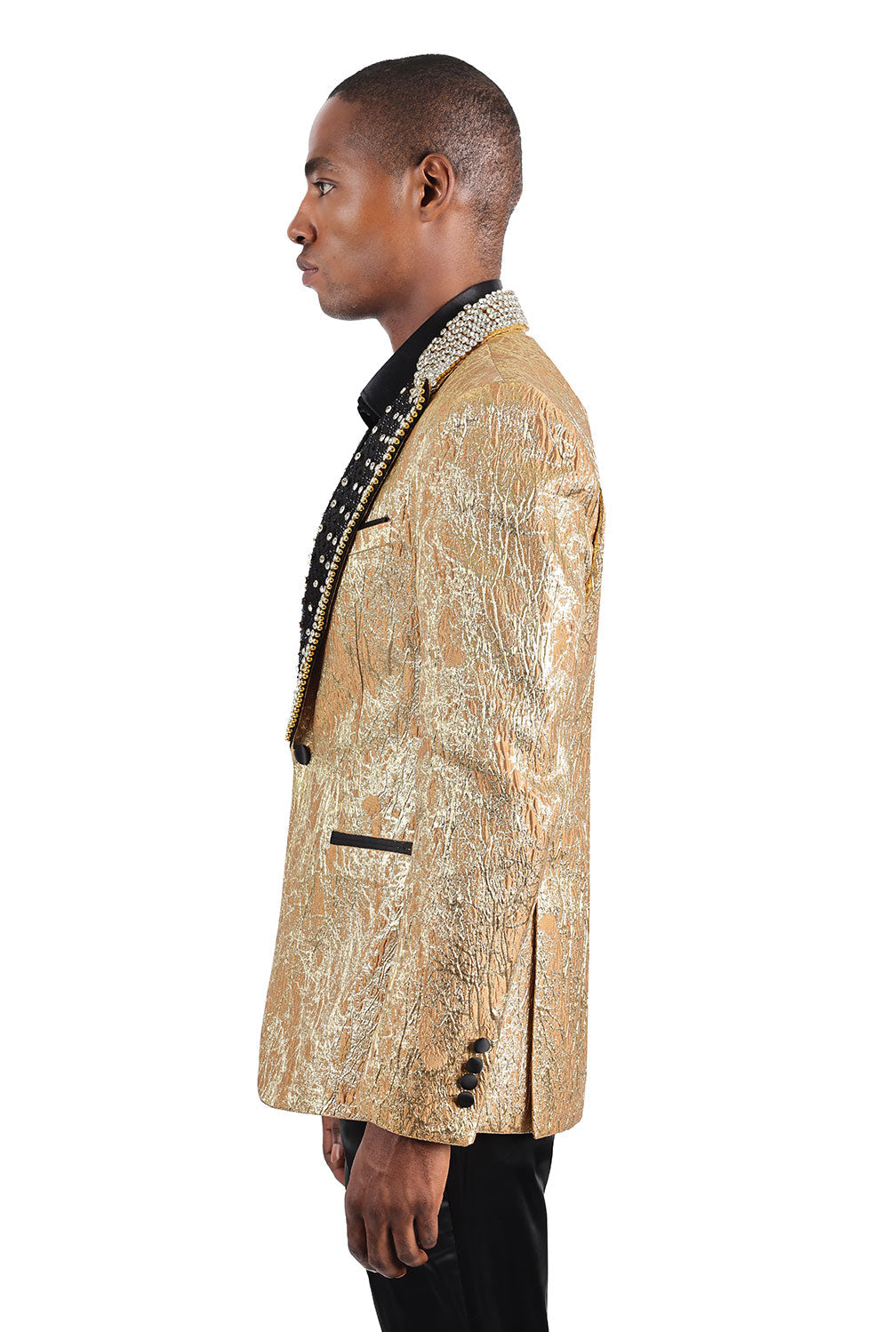 Barabas Men's Shiny Crystals Beads Rhinestone Peak Lapel Blazer 2EBL11 Gold