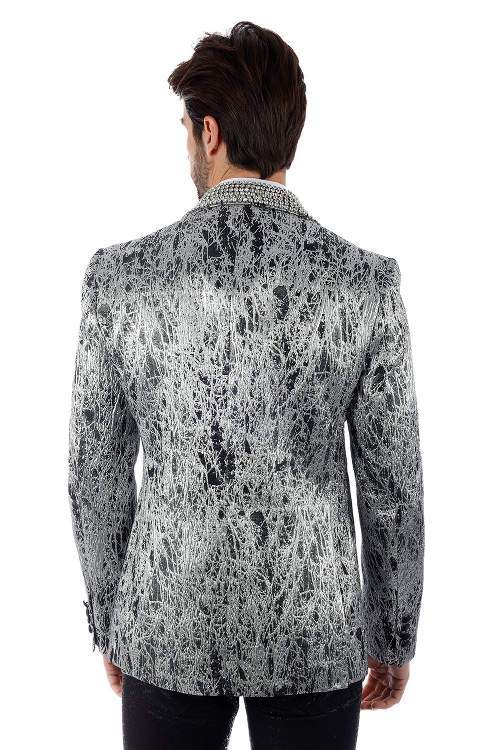 Barabas Men's Shiny Crystals Beads Rhinestone Peak Lapel Blazer 2EBL11 Pewter