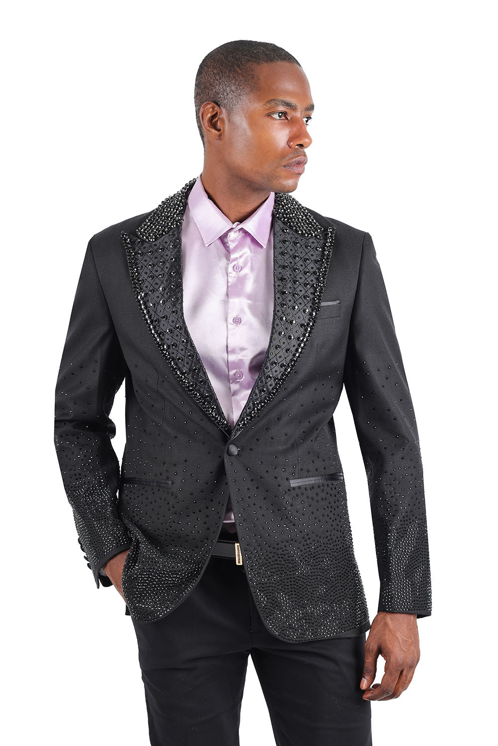 Barabas Men's Rhinestone Peak Lapel Luxury Blazer 2EBL3 Black