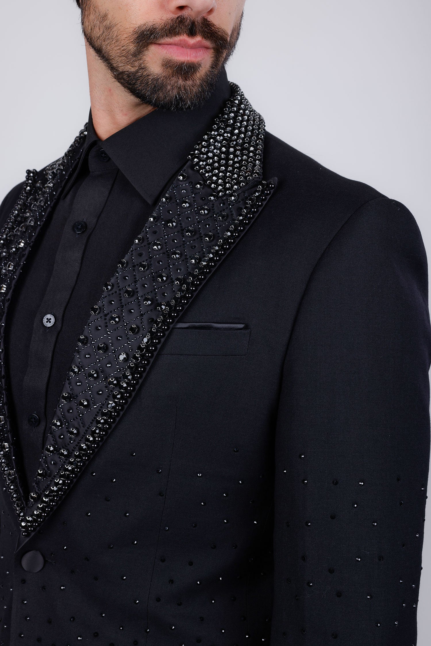 Barabas Men's Rhinestone Peak Lapel Luxury Blazer 2EBL3 Black