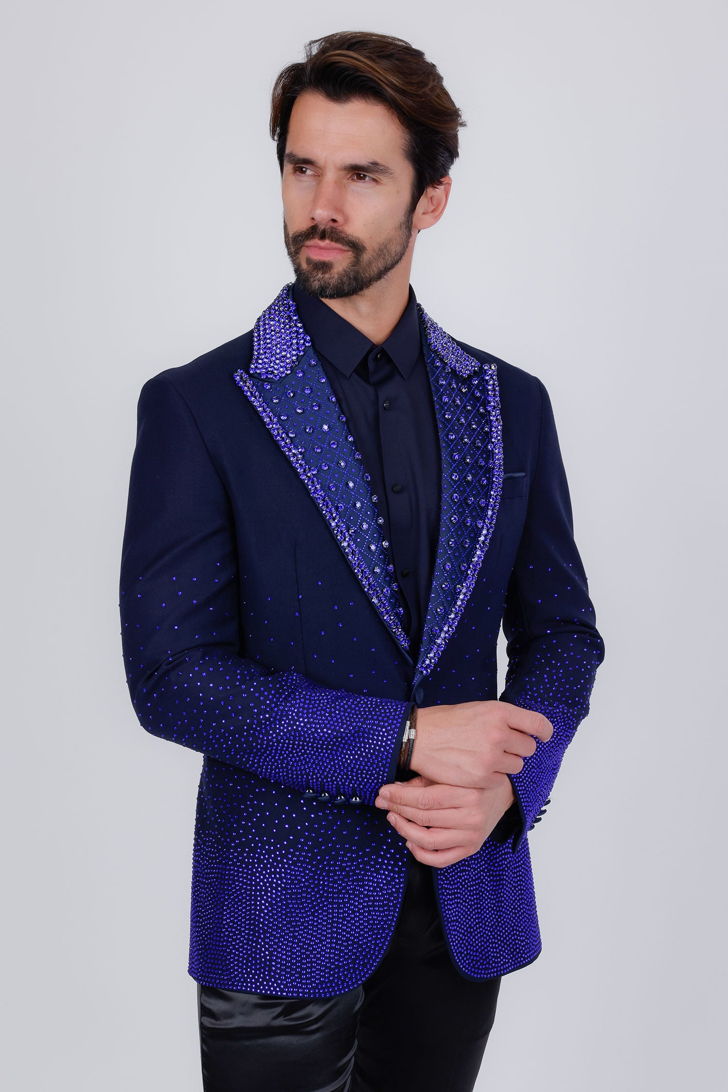 Barabas Men's Rhinestone Peak Lapel Luxury Blazer 2EBL3 Blue