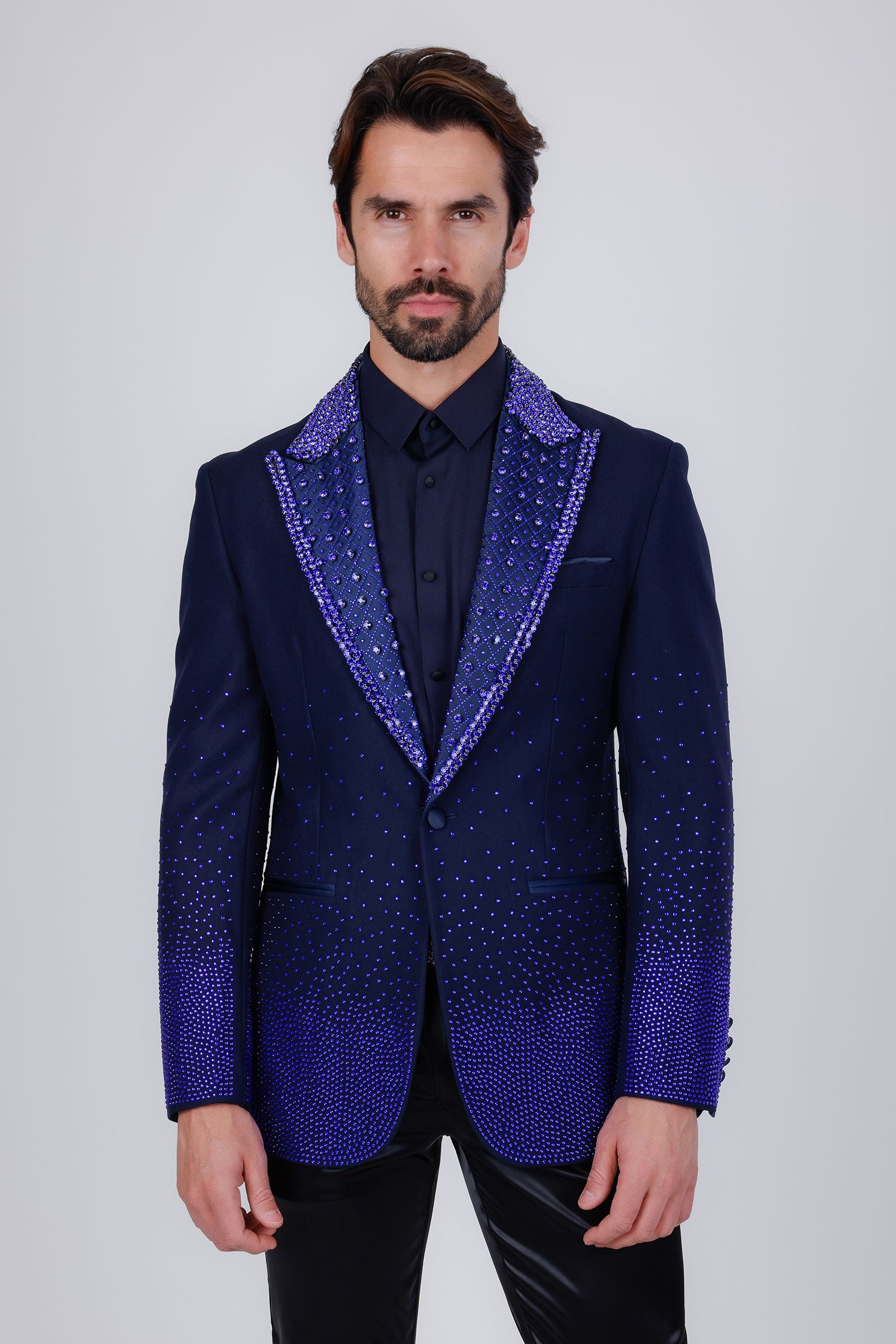 Barabas Men's Rhinestone Peak Lapel Luxury Blazer 2EBL3 Blue