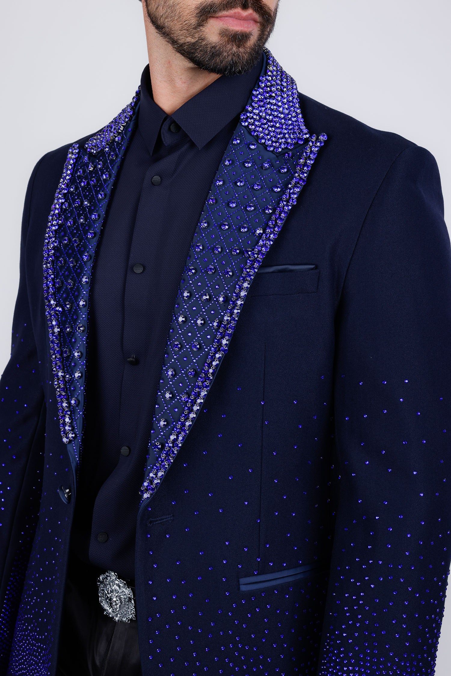 Barabas Men's Rhinestone Peak Lapel Luxury Blazer 2EBL3 Blue