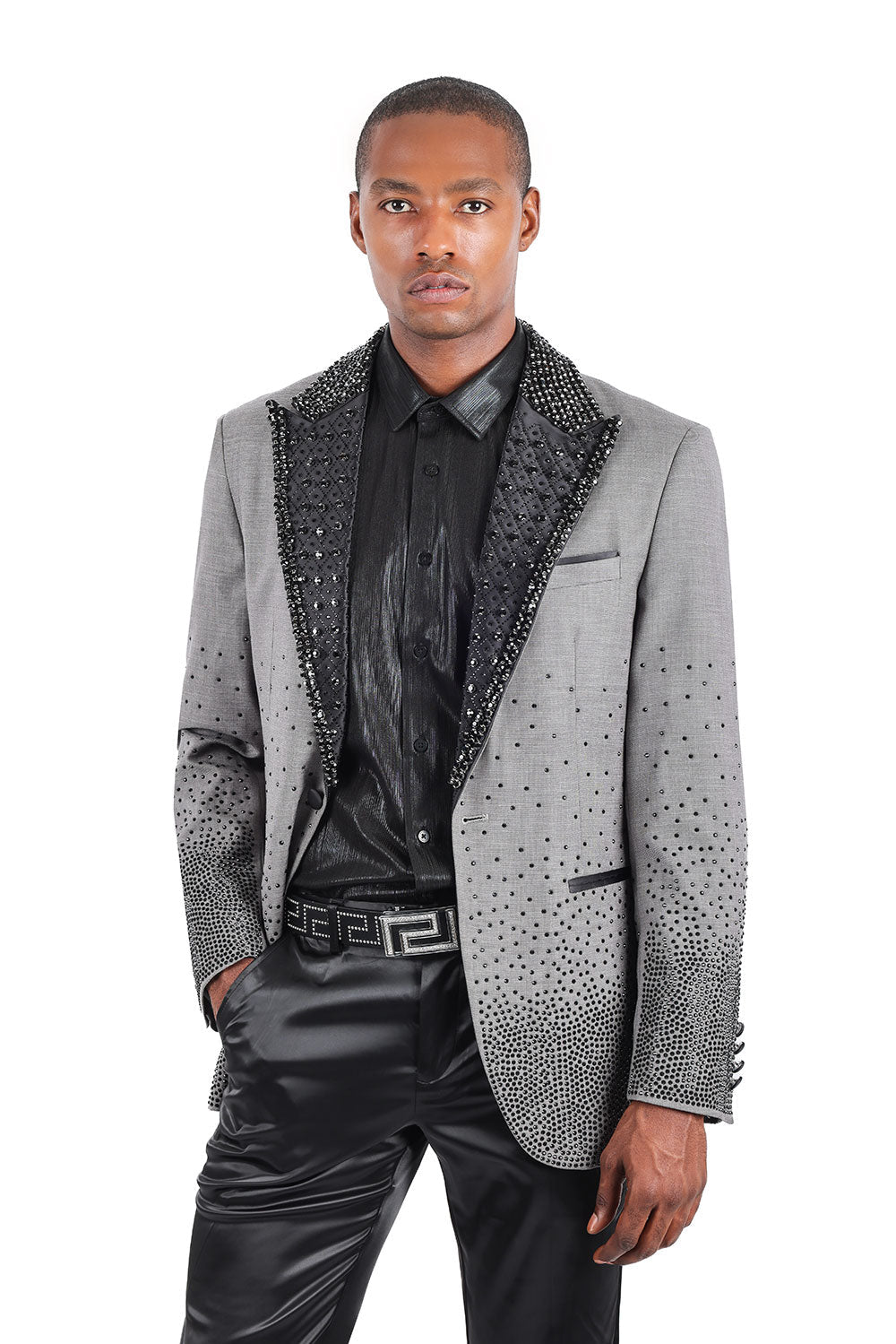 Barabas Men's Rhinestone Peak Lapel Luxury Blazer 2EBL3 Gray