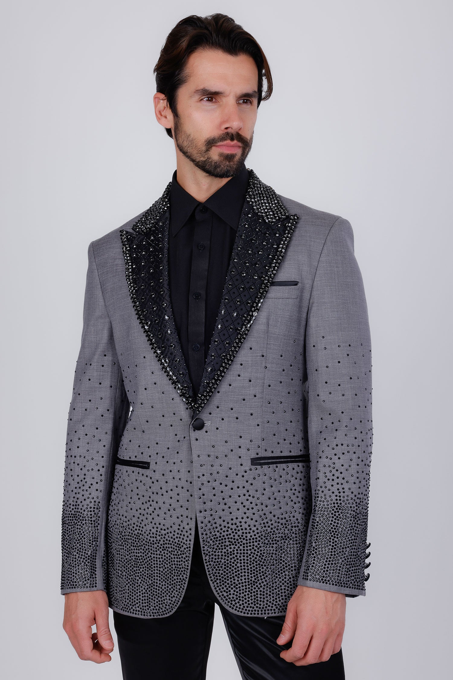 Barabas Men's Rhinestone Peak Lapel Luxury Blazer 2EBL3 Charcoal