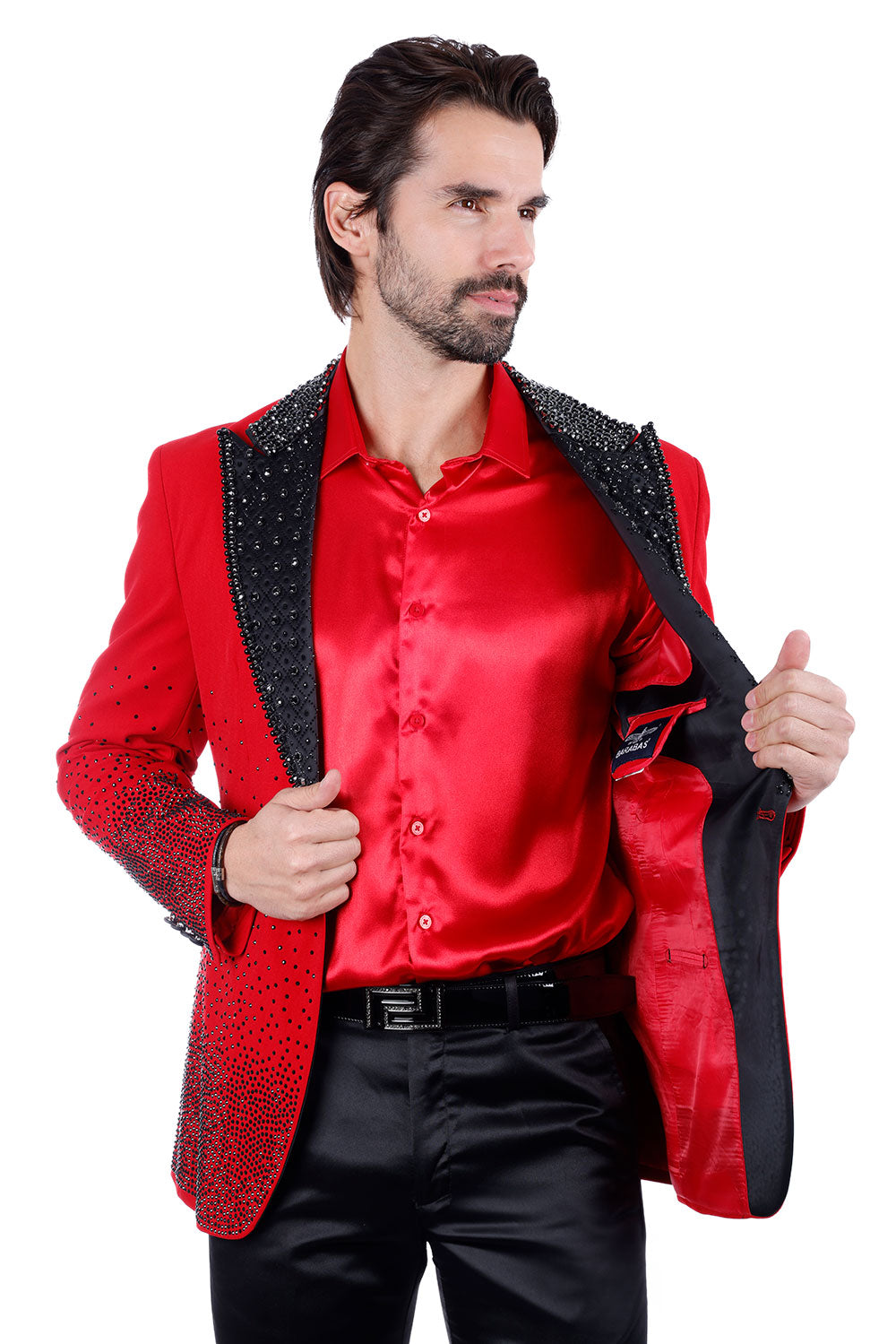 Barabas Men's Rhinestone Peak Lapel Luxury Blazer 2EBL3 Red