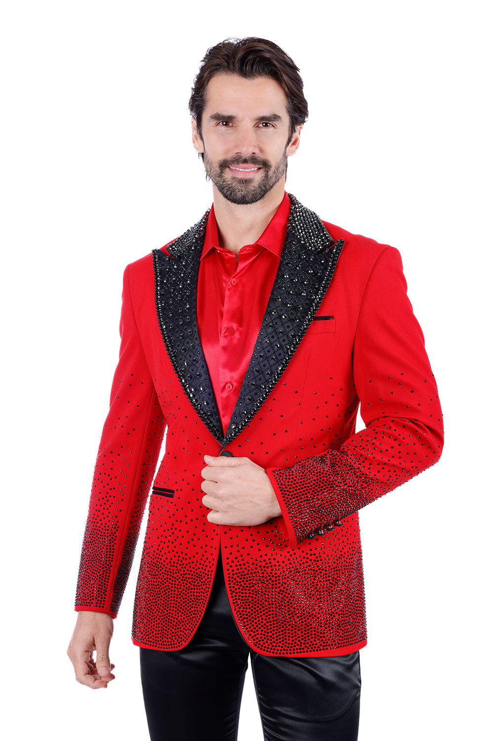 Barabas Men's Rhinestone Peak Lapel Luxury Blazer 2EBL3 Red