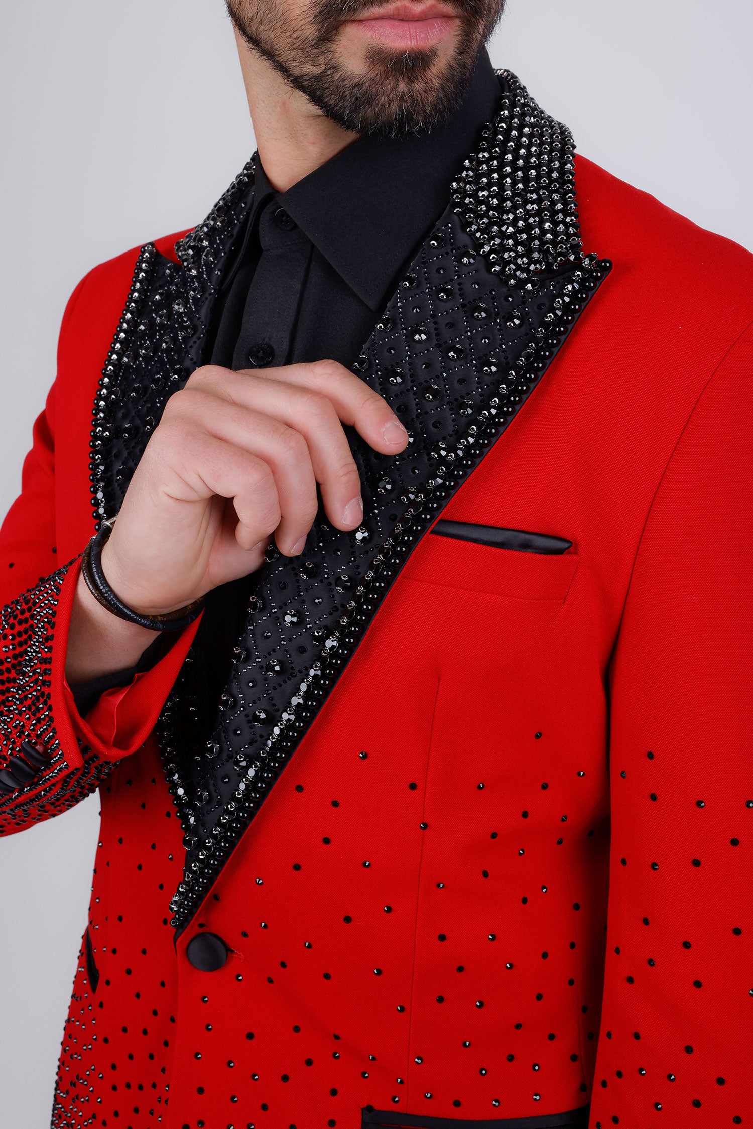 Barabas Men's Rhinestone Peak Lapel Luxury Blazer 2EBL3 Red