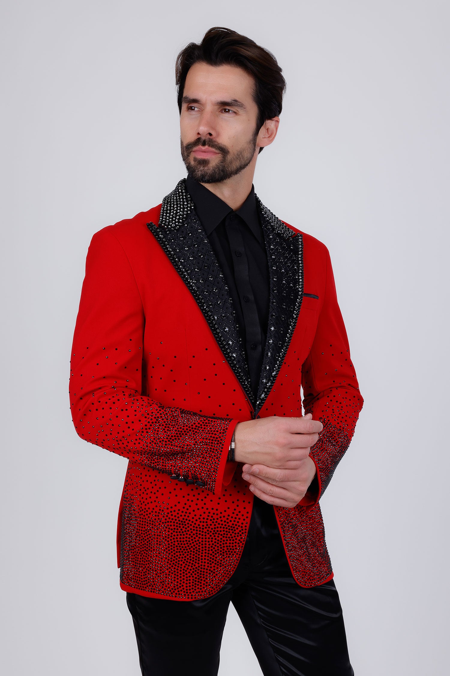 Barabas Men's Rhinestone Peak Lapel Luxury Blazer 2EBL3 Red