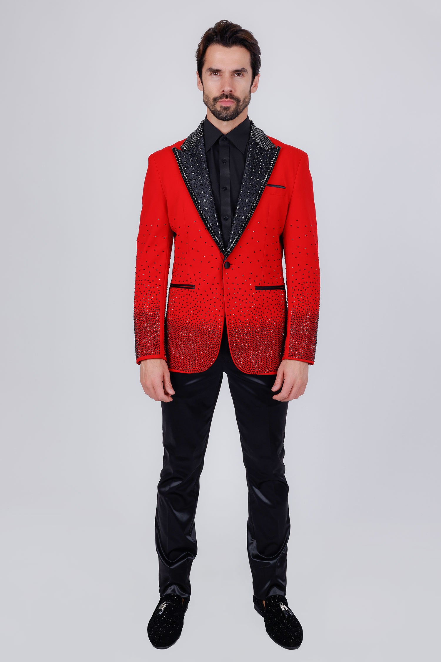 Barabas Men's Rhinestone Peak Lapel Luxury Blazer 2EBL3 Red