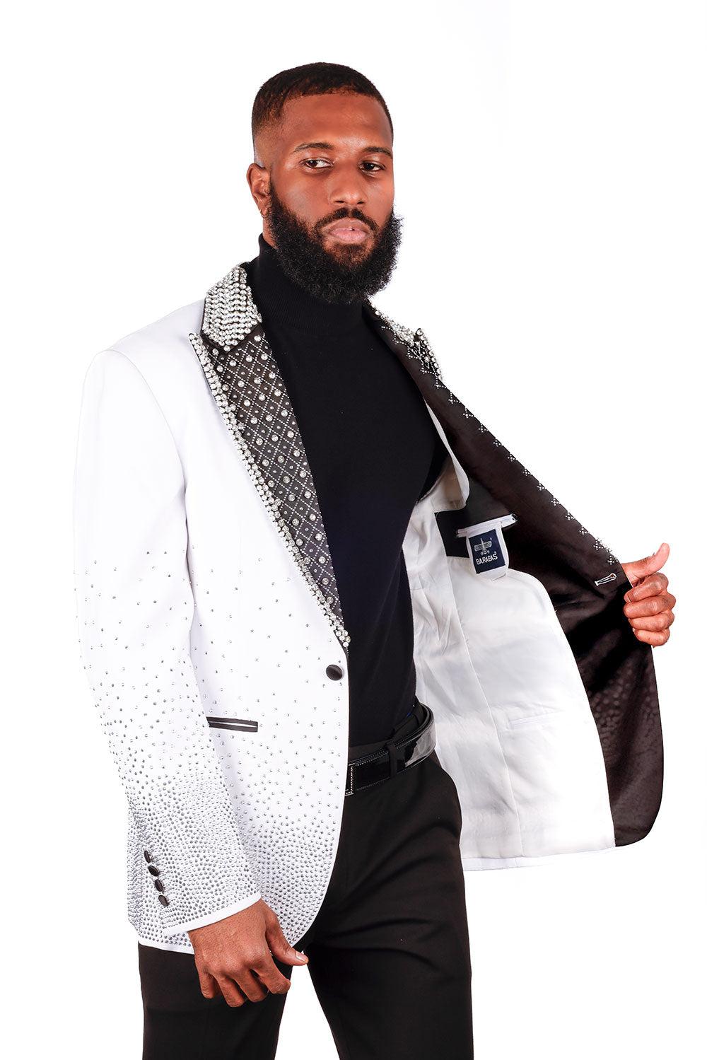 Barabas Men's Rhinestone Peak Lapel Luxury Blazer 2EBL3 White