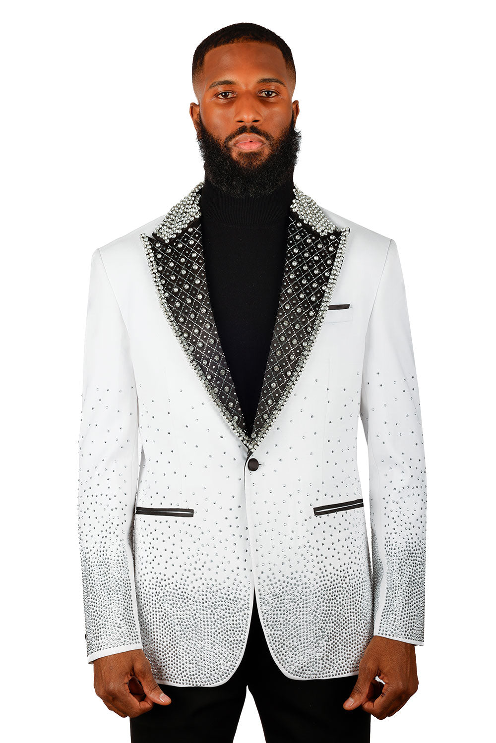 Barabas Men's Rhinestone Peak Lapel Luxury Blazer 2EBL3 White