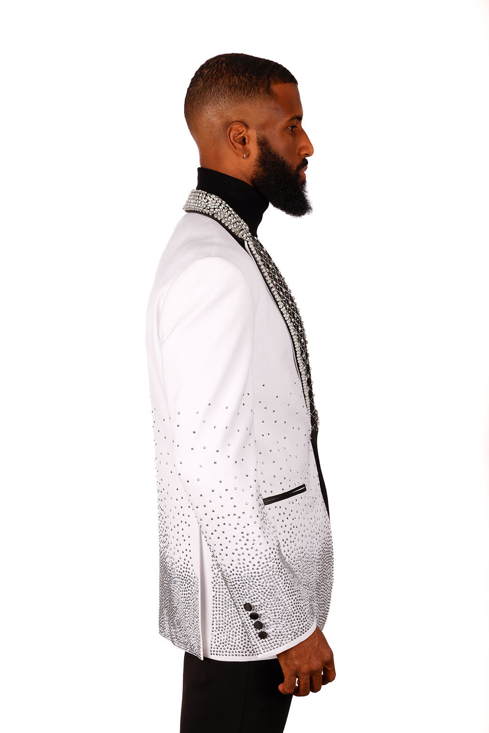 Barabas Men's Rhinestone Peak Lapel Luxury Blazer 2EBL3 White