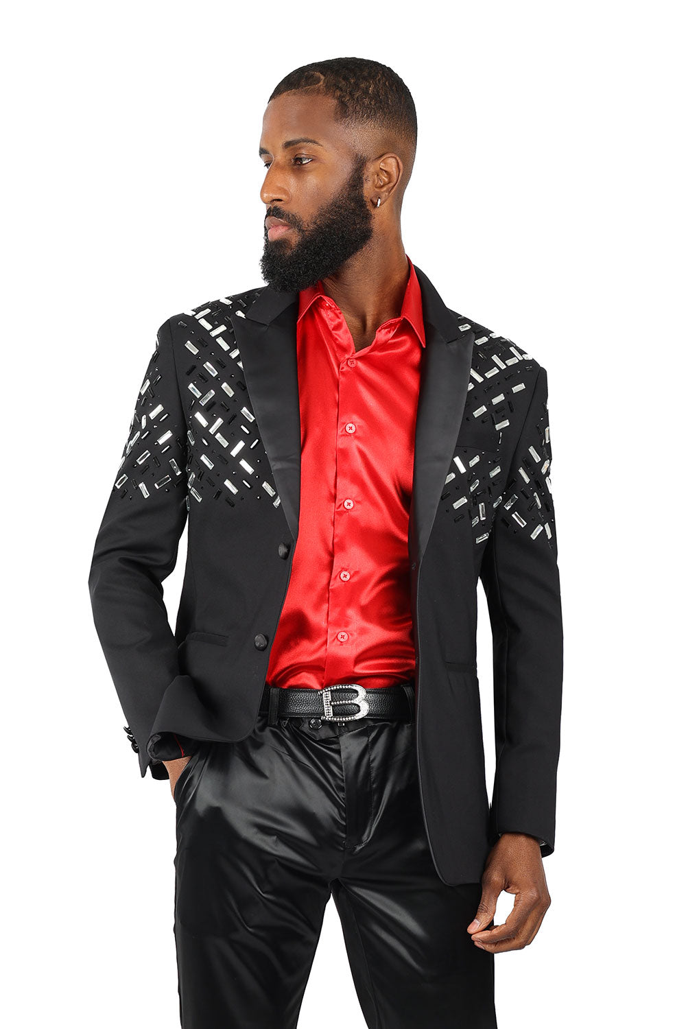 Barabas Men's Rhinestone Jewels Notch Lapel Luxury blazer 2EBL4 Black