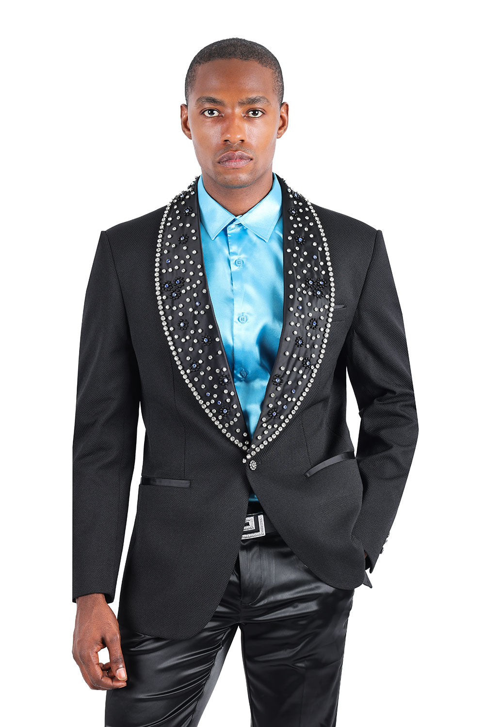 BARABAS Men's Jewels Rhinestone Shawl Lapel Blazer 2EBL7 Black