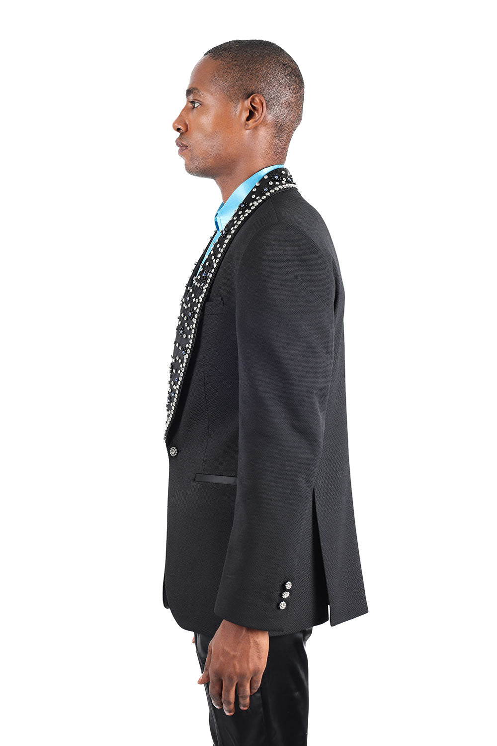 BARABAS Men's Jewels Rhinestone Shawl Lapel Blazer 2EBL7 Black