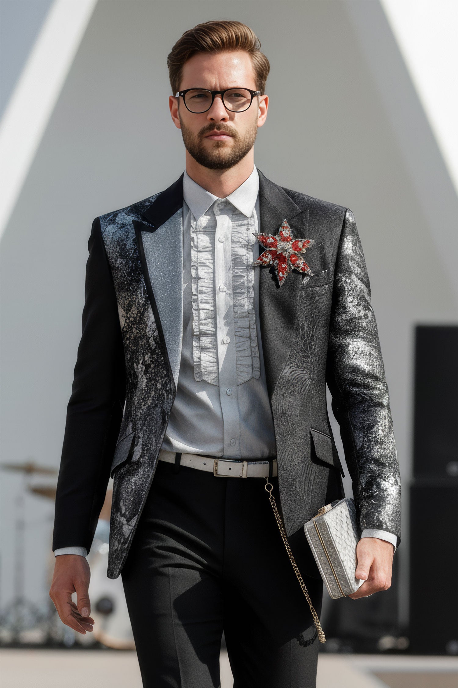 Barabas Men's Sequins Rhinestone Peak Shawl Lapel Luxury Blazer 2EBL9 Black Silver
