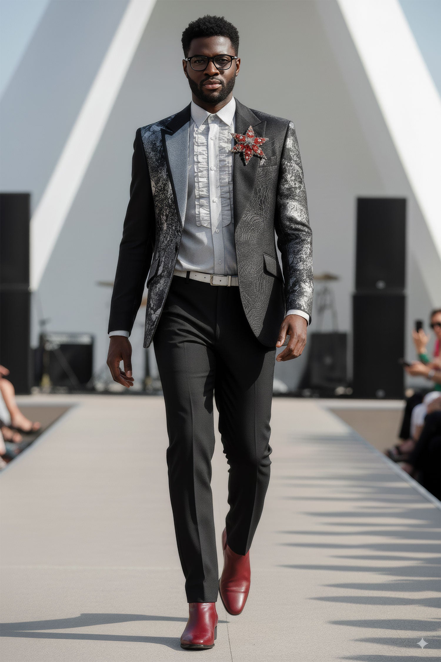 Barabas Men's Sequins Rhinestone Peak Shawl Lapel Luxury Blazer 2EBL9 Black Silver