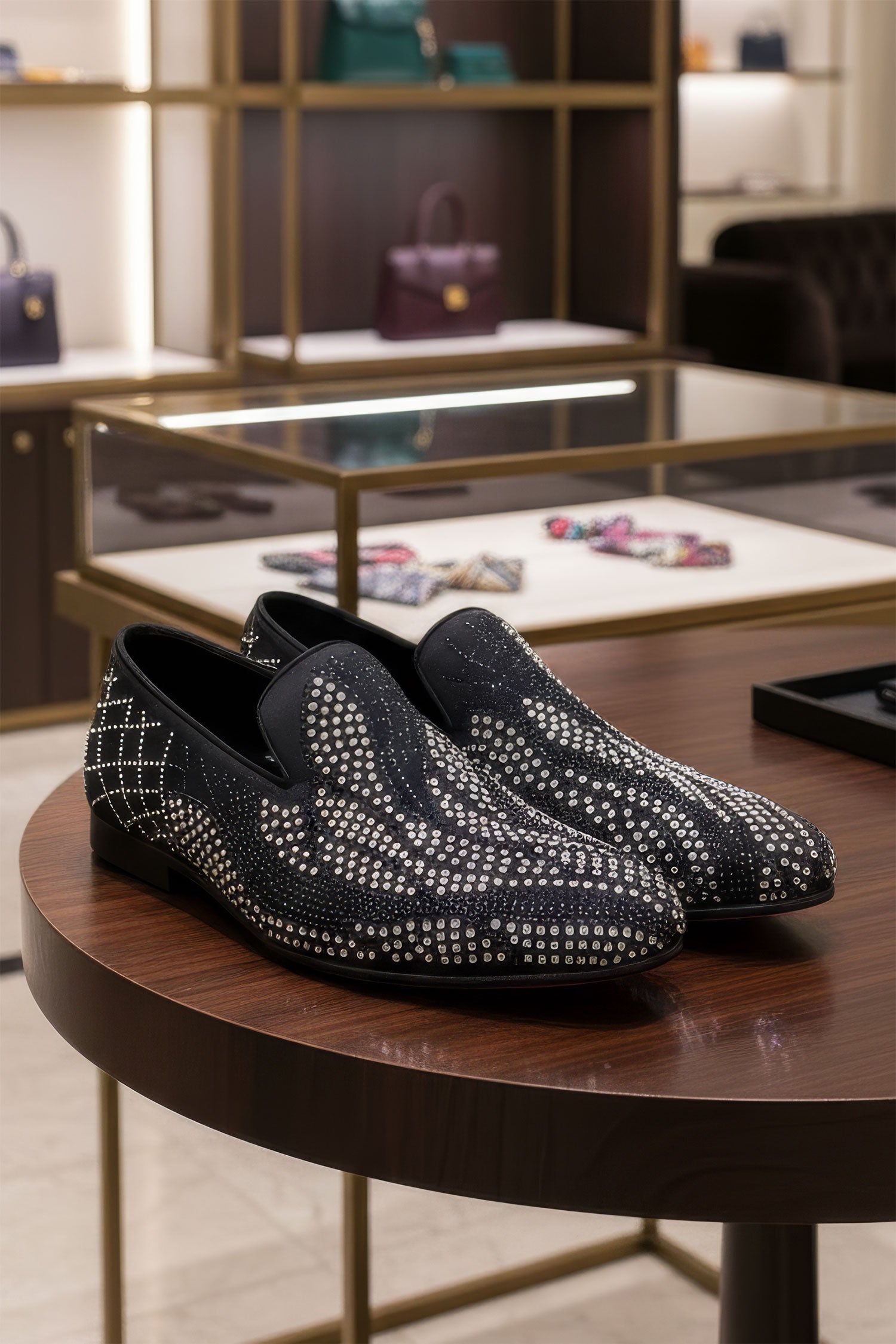 Barabas Men's Jewel Studded Pattern Slip On Luxury Dress Shoes 2ESH1 Black