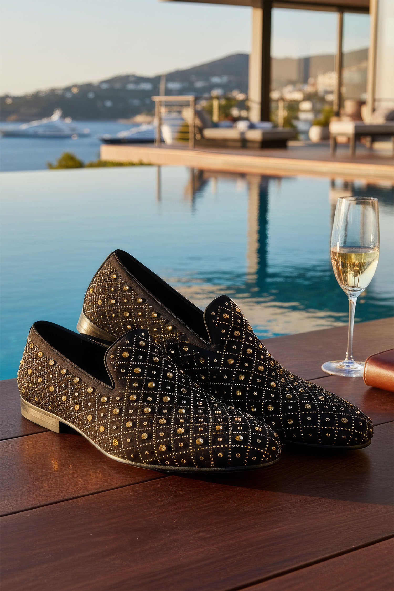 Barabas Men's Jewel Studded Pattern Slip On Luxury Dress Shoes 2ESH11 Black Gold