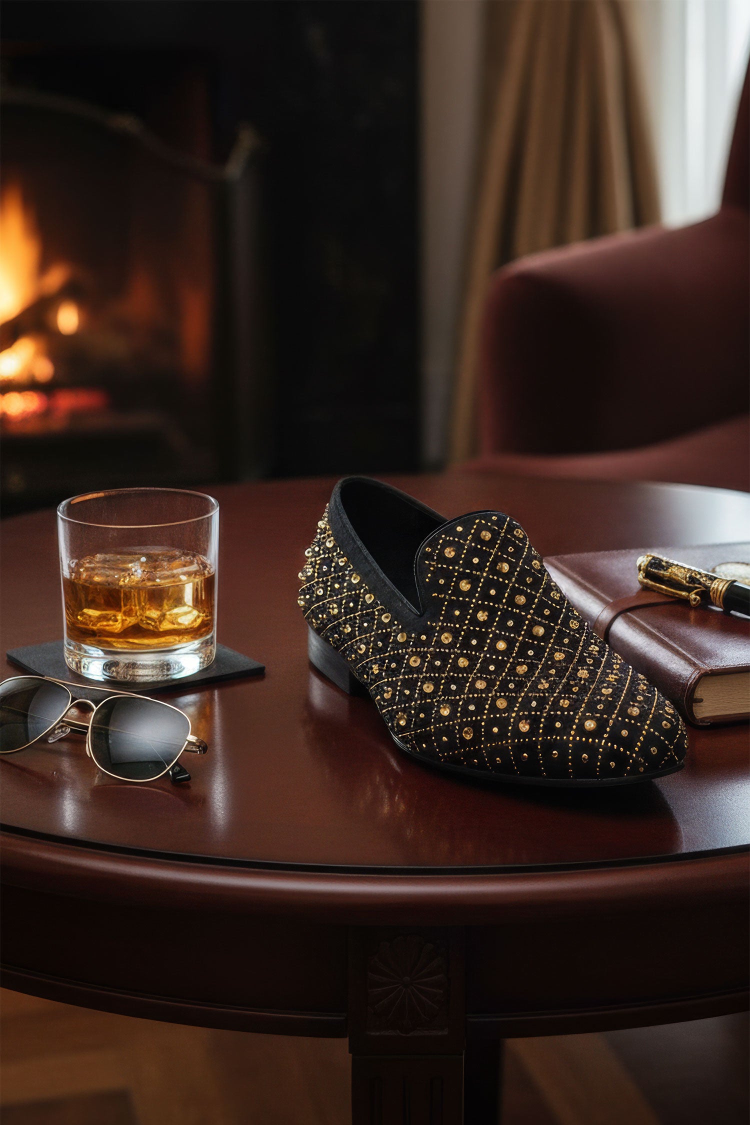 Barabas Men's Jewel Studded Pattern Slip On Luxury Dress Shoes 2ESH11 Black Gold