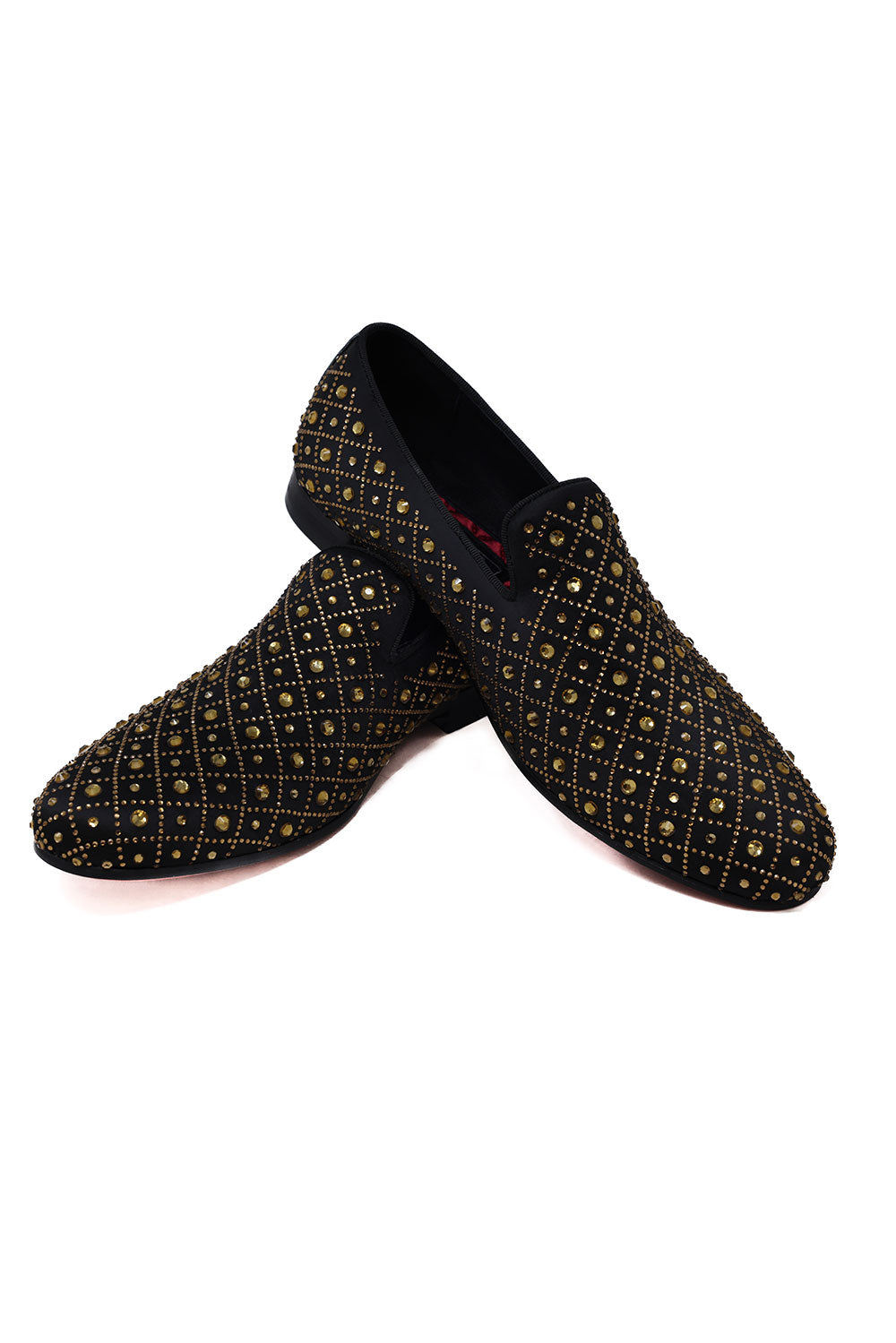 Barabas Men's Rhinestone Jewel Pattern Slip On Dress Shoes 2ESH11Black