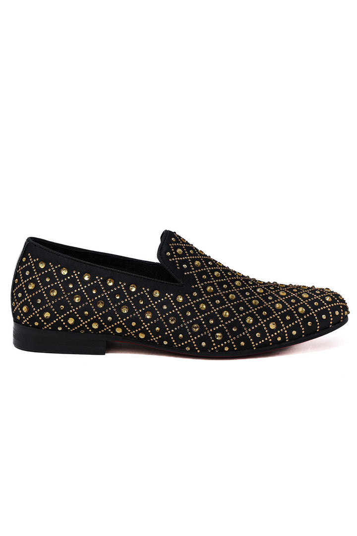 Barabas Men's Rhinestone Jewel Pattern Slip On Dress Shoes 2ESH11Black Gold