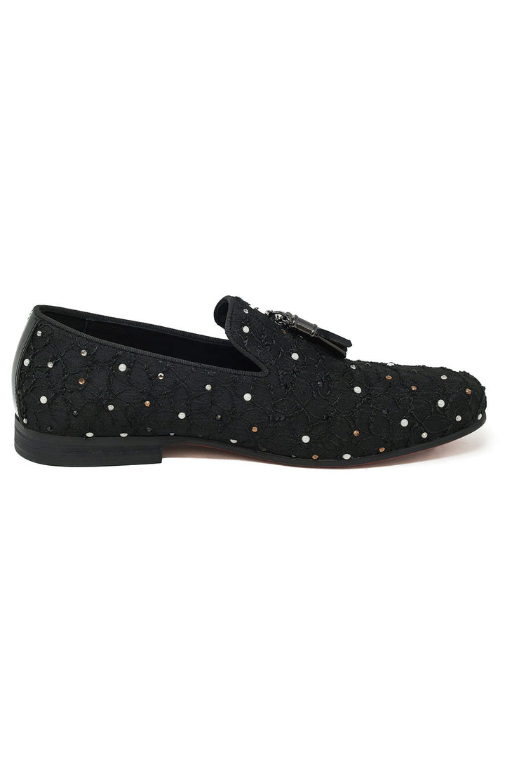Barabas Men's Jewel Floral Pattern Slip On Luxury Dress Shoes 2ESH2 Black