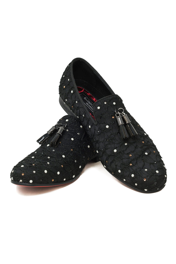 Barabas Men's Rhinestone Beads Embroidery Slip On Dress Shoes 2ESH2 Black