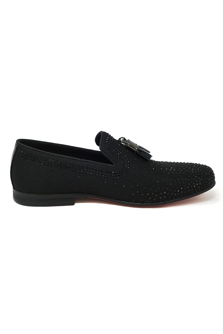 Barabas Men's Rhinestone Slip On Tassel Loafer Dress Shoes 2ESH3 Black