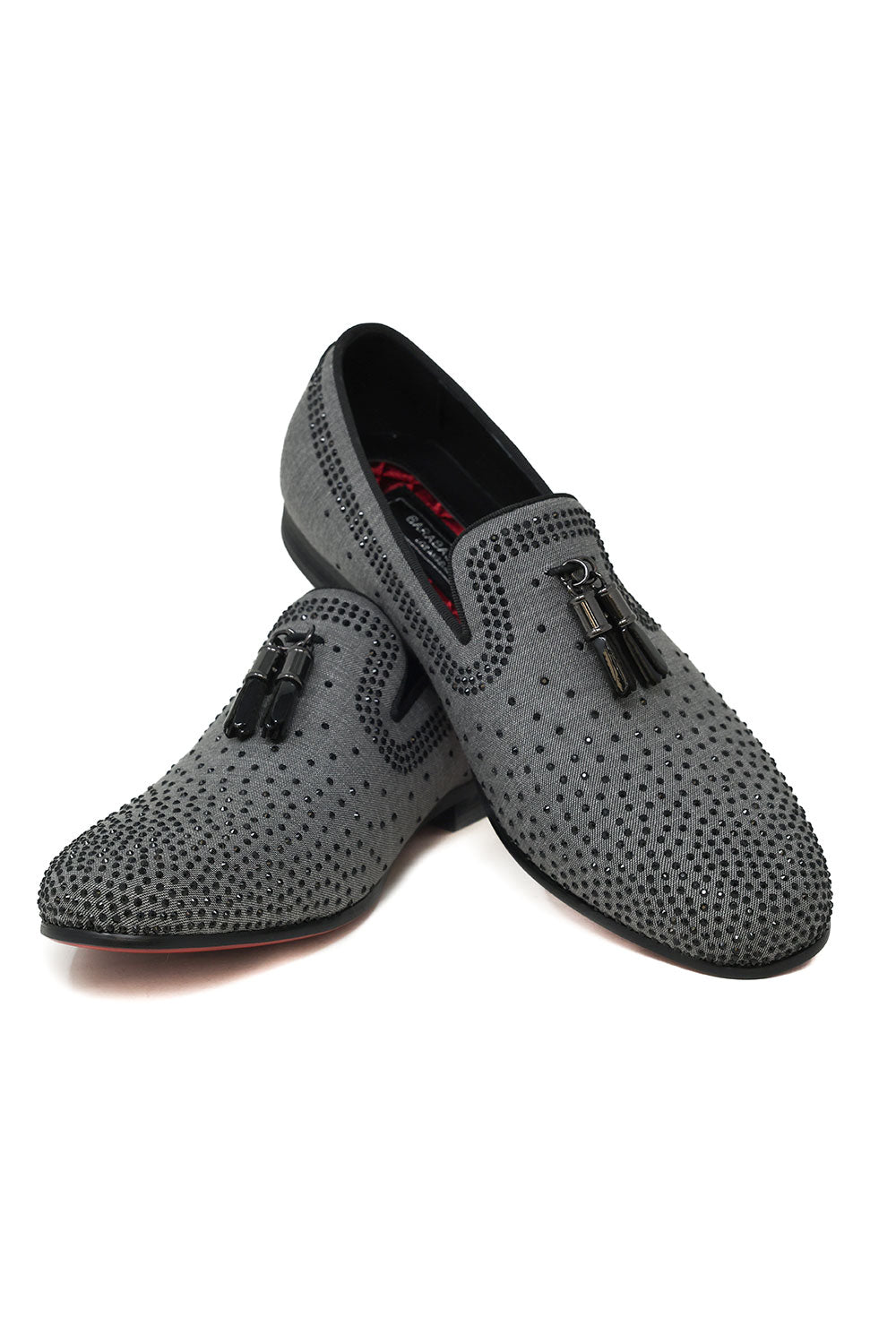 Barabas Men's Rhinestone Slip On Tassel Loafer Dress Shoes 2ESH3 Grey