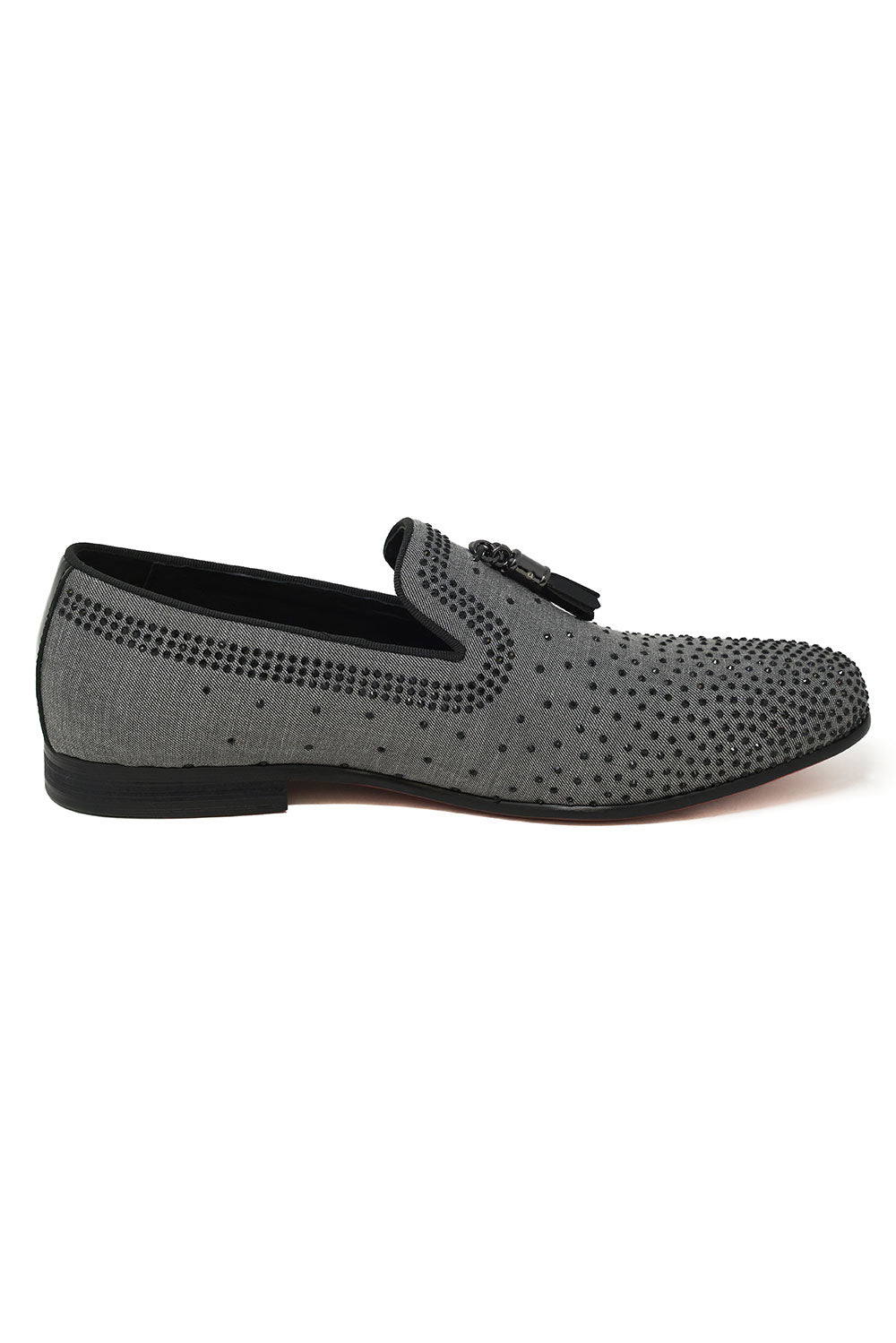 Barabas Men's Rhinestone Slip On Tassel Loafer Dress Shoes 2ESH3 Grey Black