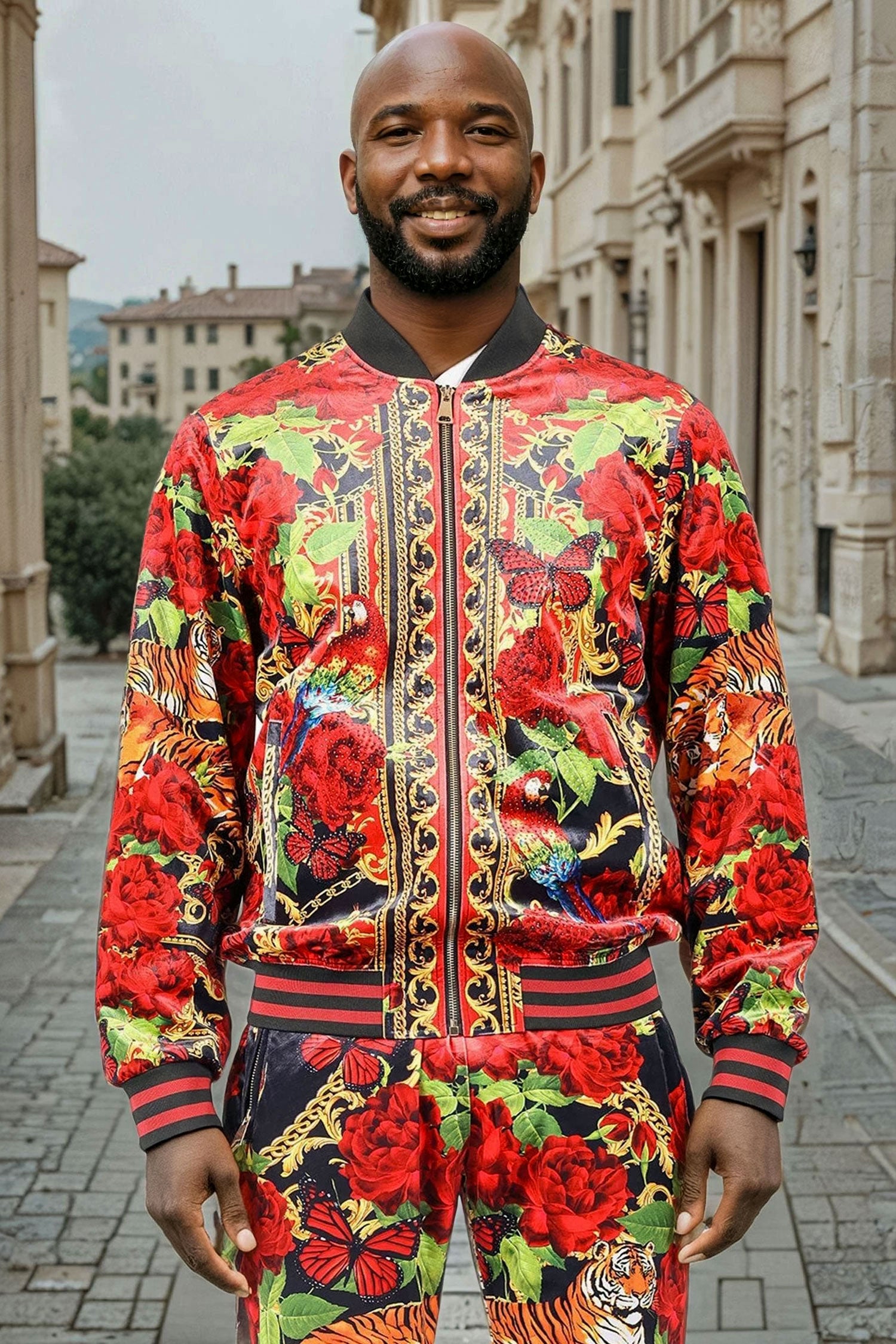BARABAS Men's Tiger Floral Baroque Design Bamber Jacket 2JBP20