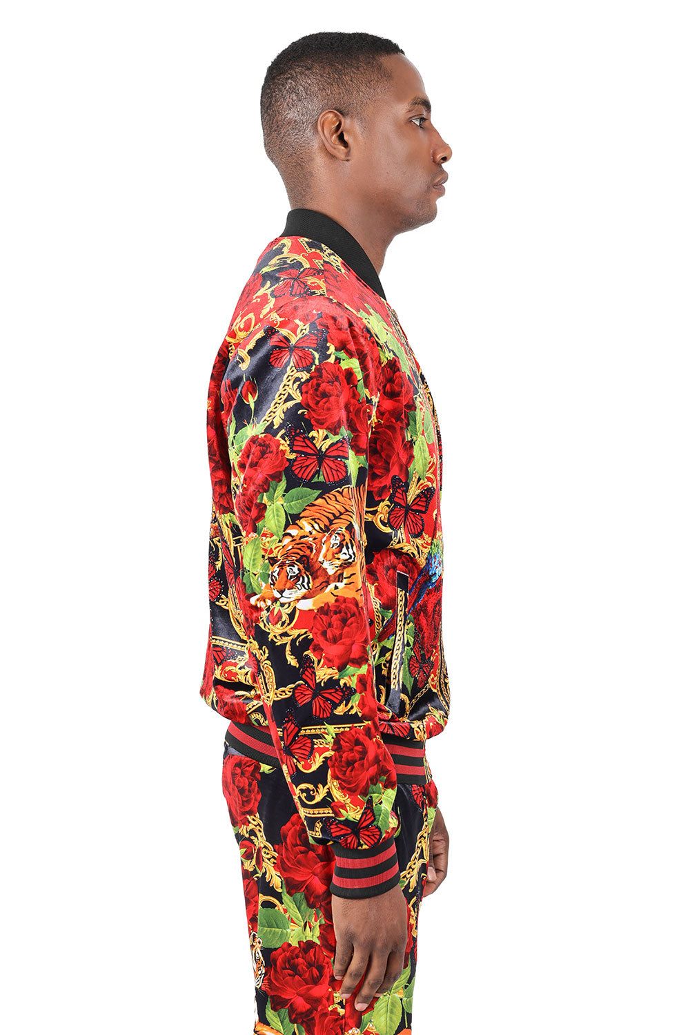 BARABAS Men's Tiger Floral Baroque Design Bamber Jacket 2JBP20