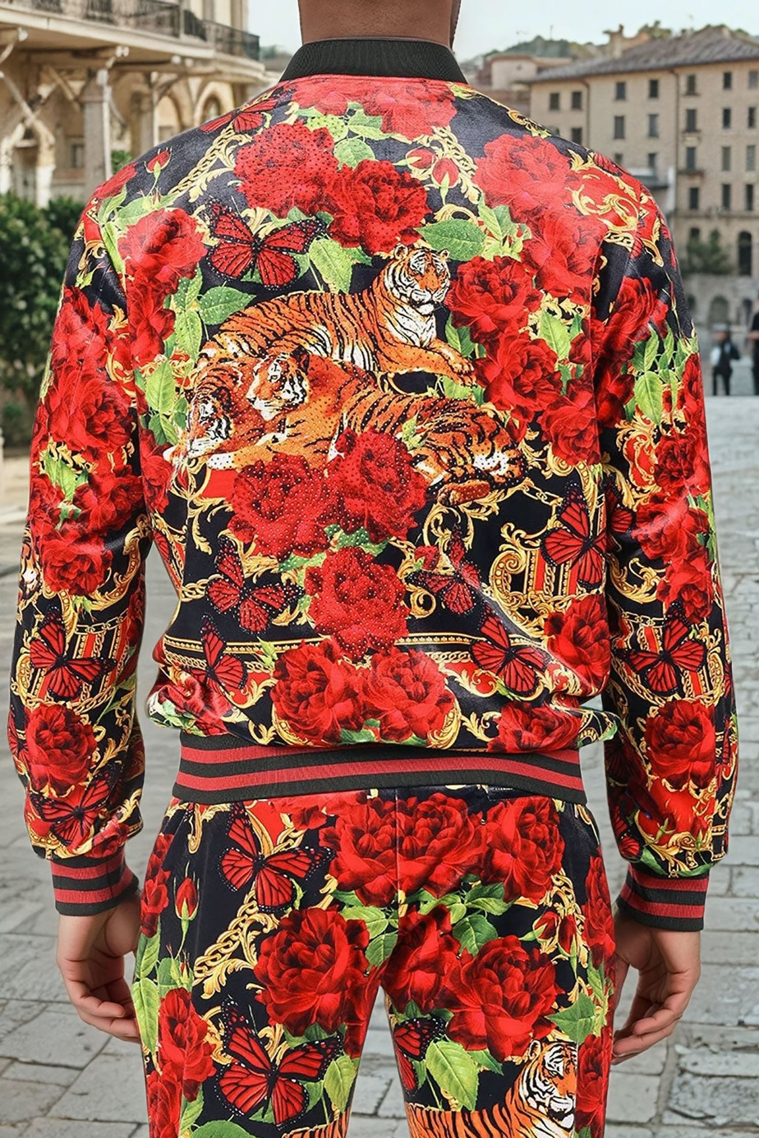 BARABAS Men's Tiger Floral Baroque Design Bamber Jacket 2JBP20