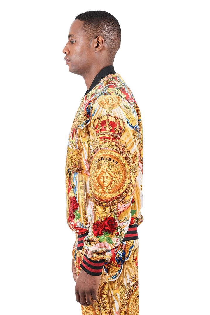 BARABAS Men's Zipper Closure Medusa Floral Jacket 2JBP21 Gold