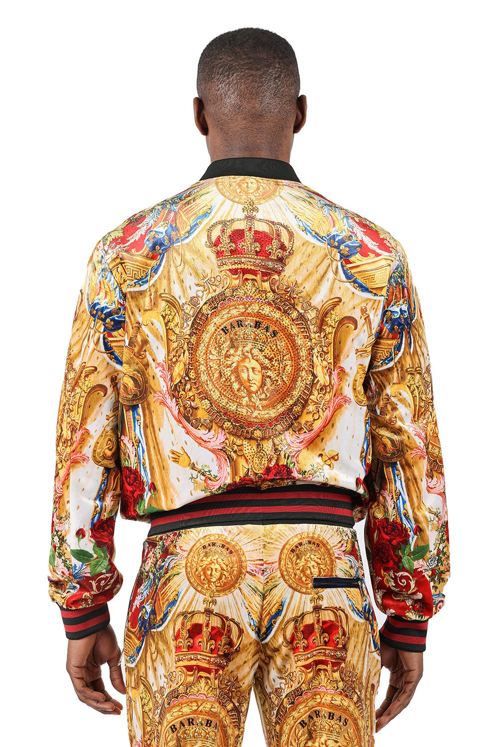 BARABAS Men's Zipper Closure Medusa Floral Jacket 2JBP21 Gold