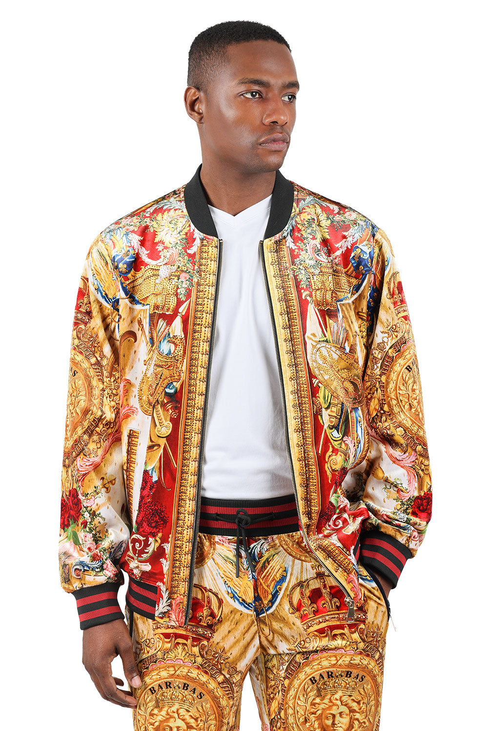 BARABAS Men's Zipper Closure Crown Medusa Floral Baroque Jacket 2JBP21