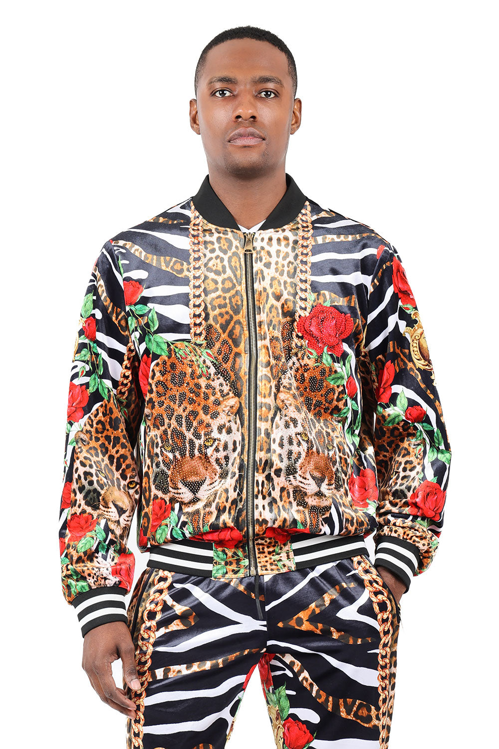 BARABAS Men's Zipper Closure Animal Floral Print Jacket 2JBP22 Multi